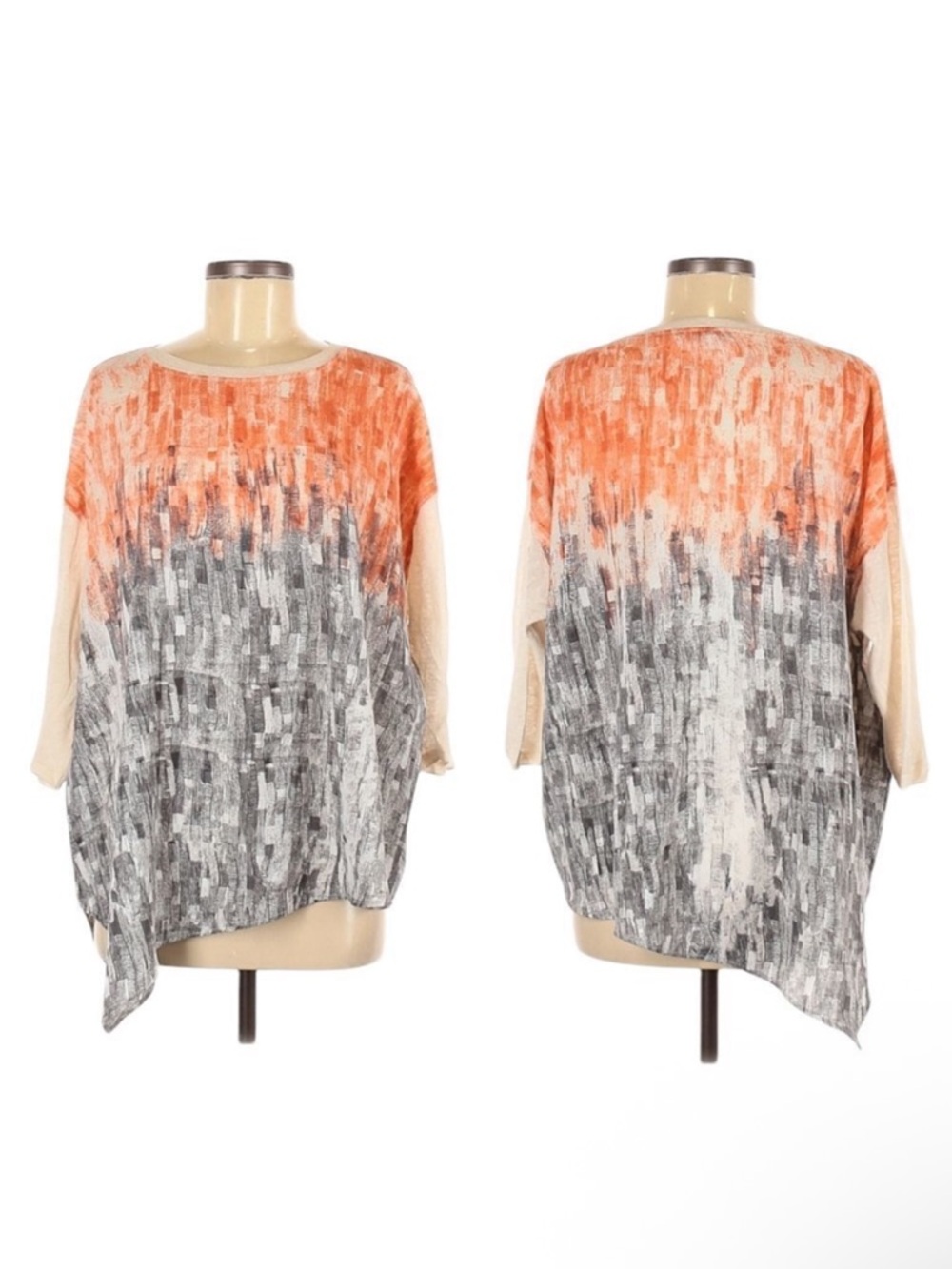 ZOZO Linen Blend Asymmetrical Hem Lagenlook Tunic Blouse M